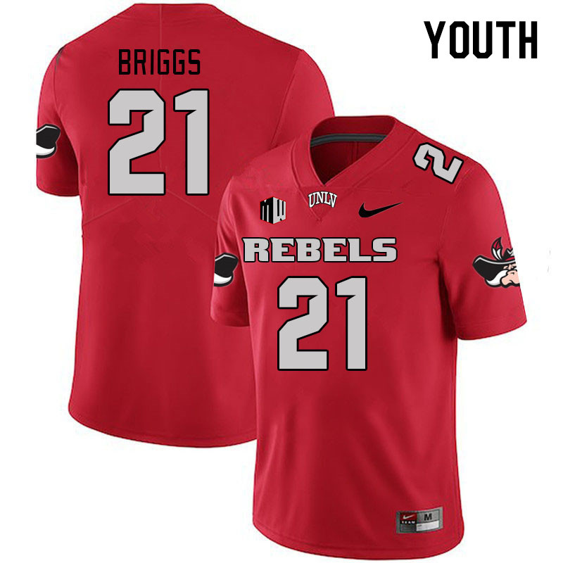 Youth #21 Spencer Briggs UNLV Rebels 2023 College Football Jerseys Stitched-Scarlet - Click Image to Close